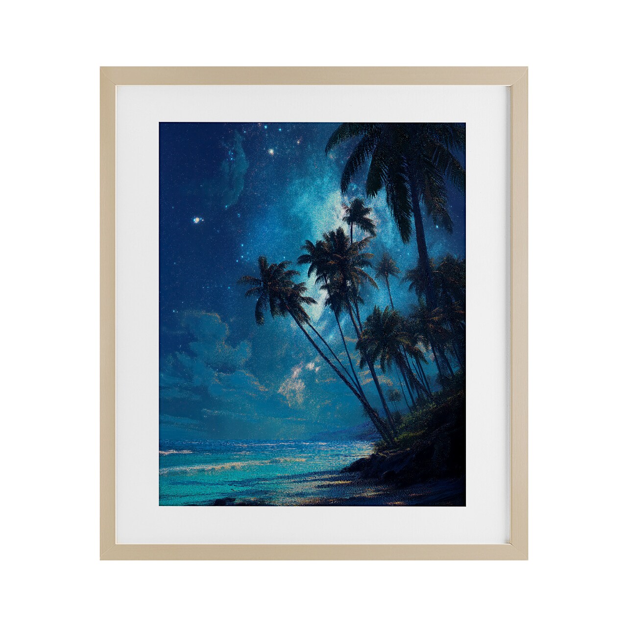Stupell Industries Moonlit Beach Palm Trees Framed Print Under Glass, design by Ziwei Li